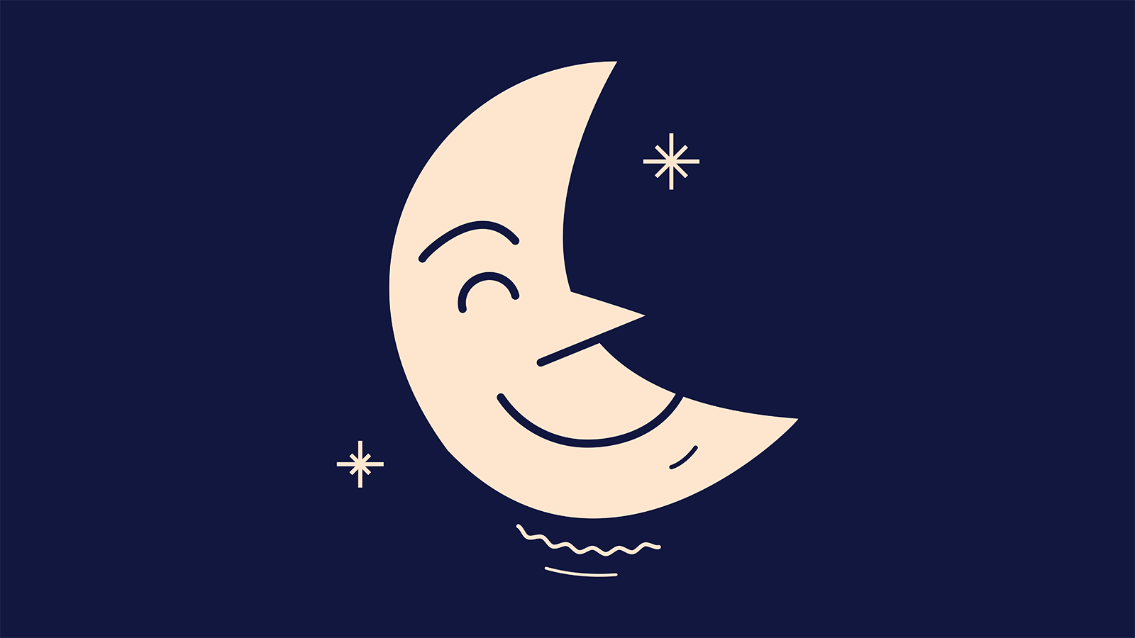 Illustrasjon av en smilende måne med stjerner – grafisk profil for Kulturnatt Fredrikstad.